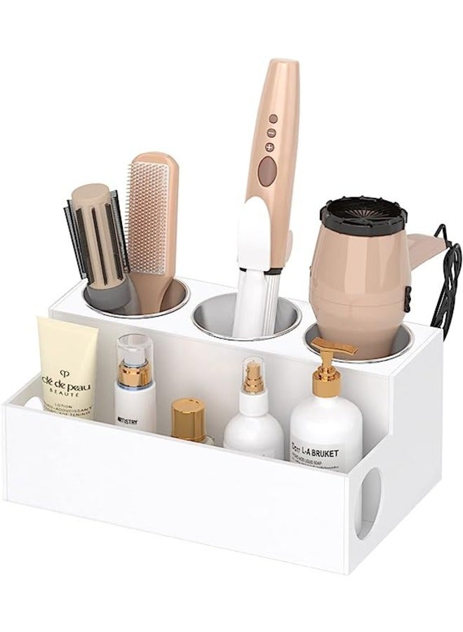 MIXDE Hair Tool Organizer, White Acrylic Hair Dryer and Styling Holder, Bathroom Countertop Blow Dryer Holder, Vanity Caddy Storage Stand for Accessories, Makeup, Toiletries - Image 1